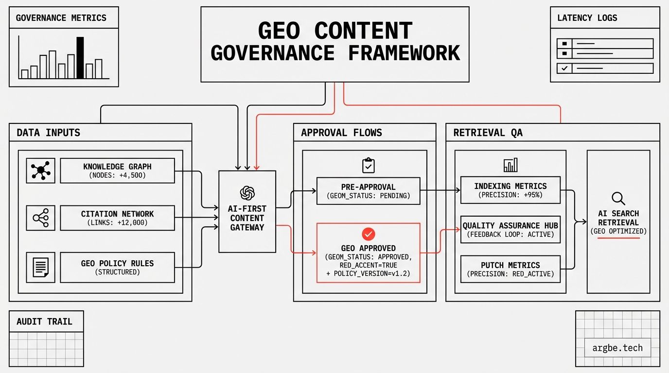 GEO Content Governance is how content leaders keep brand facts consistent across docs, marketing, and sales so AI answer engines retrieve one truth. This guide outlines the policies, approval flow, and retrieval QA needed to reduce misquotes at scale.