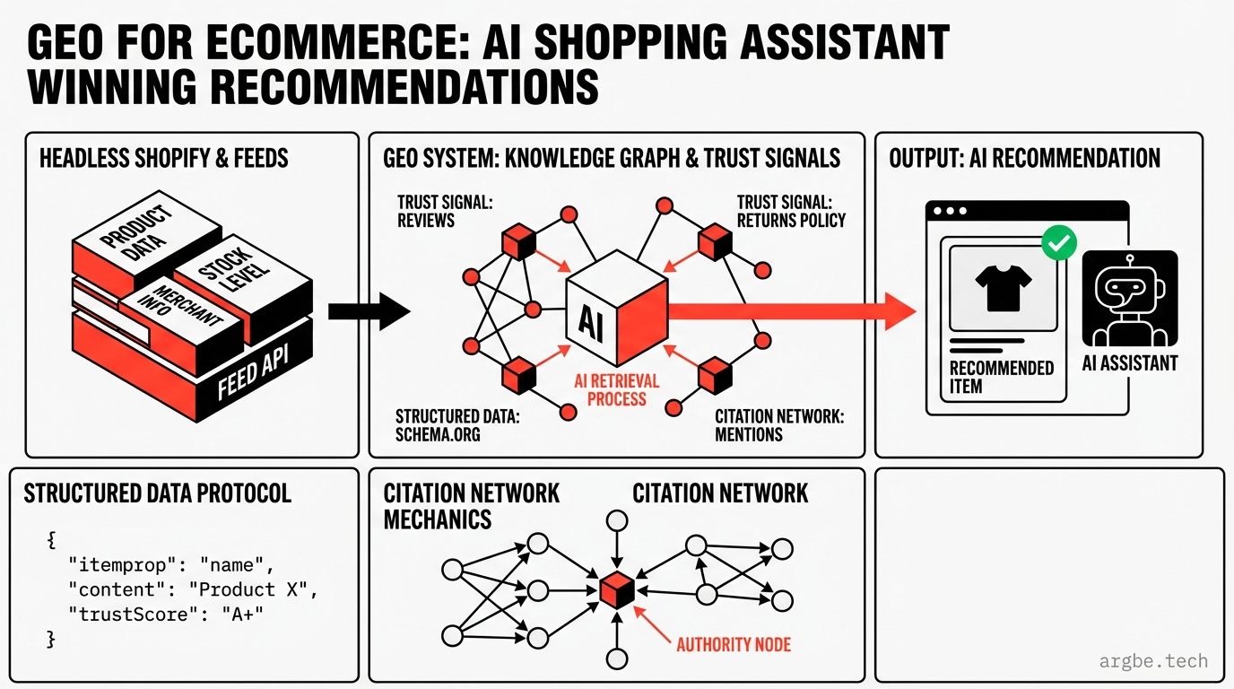 Featured image for GEO for Ecommerce: Winning Recommendations in AI Shopping Assistants with Headless Shopify, Feeds, and Structured Trust Signals